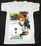 เสื้อยืดคอวีพร้อมสกรีนลายแหล่งท่องเที่ยว ลายสุพรรณบุรี